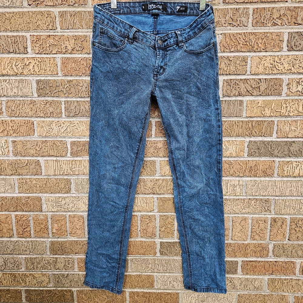 Lip Service Acid Washed Jett Teal Blue Skinny Jeans Size 13